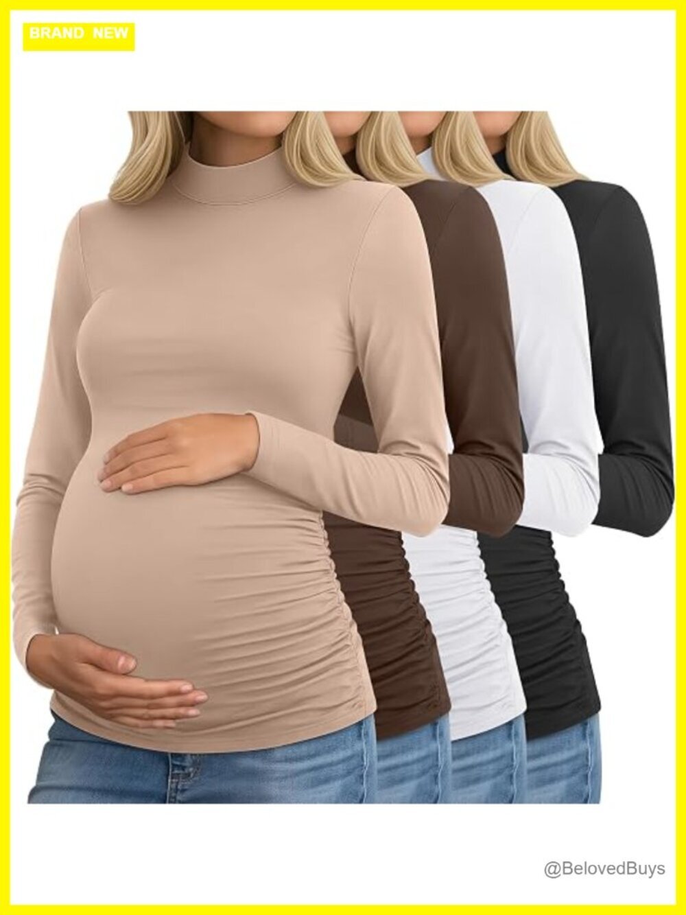 4 Pack Maternity Turtleneck Long Sleeve Tees Ruched Sides Pregnancy Tops